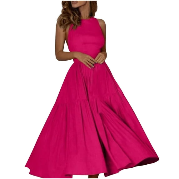 Wedding Guest Dresses For Women Sevevn Women Fashion Summer Waist Cinching Solid Color Sleeveless Long Dress Formal Dresses For Women