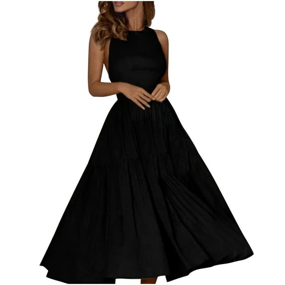 Wedding Guest Dresses For Women Sevevn Women Fashion Summer Waist Cinching Solid Color Sleeveless Long Dress Formal Dresses For Women