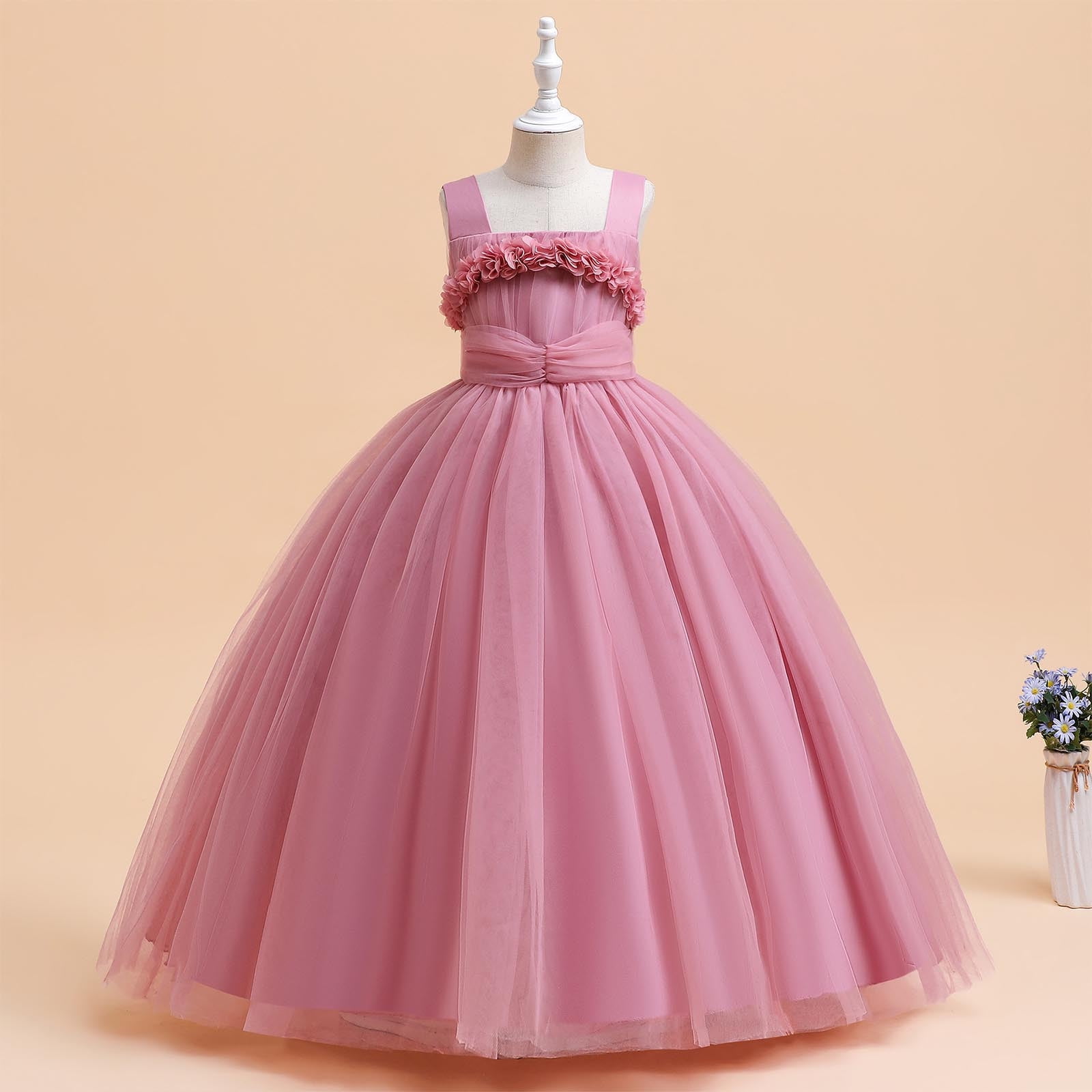 Wedding Guest Dresses for Girls 225 Size 6-17 Juniors Teens Elegant Sleeveless Floral A-Line Solid Tulle-Tutu Flower Girls Prom Dress