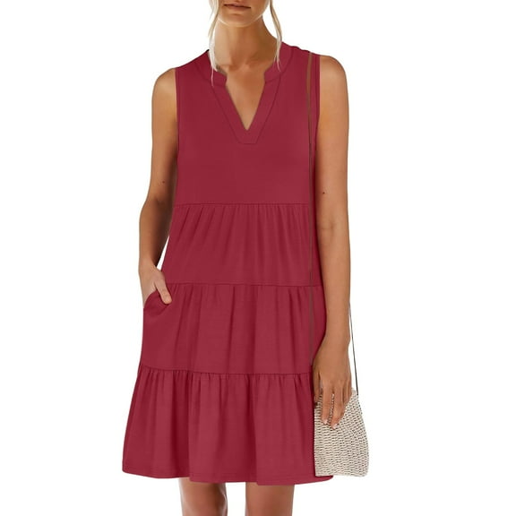 Wedding Guest Dresses For Women, 2025 Summer Elegant V Neck Sleeveless Patchwork Tank Dress Casual Cocktail Beach Party A Line Dresses Mother Of Bride Dress Sweaters Casual (M, Red) ZMTing