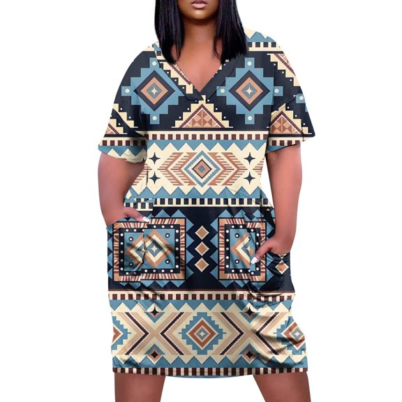 Wedding Guest Dresses For Women, 4Th Of July Plus Size V Neck Casual Dress With Pockets Short Sleeve Sundress Party Floral Flats Shoes Women Dressy Comfortable Dresses (3XL, Royal Blue) ZMTing
