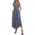 thumbnail image 1 of Wedding Guest Dresses For Women, Casual Round Neck Striped Tank Dress Elegant Boho Floral Summer Dress 2025 Easter Beach Party Sleeveless Maxi With Pockets Dresses (L, Navy) ZMTing, 1 of 2