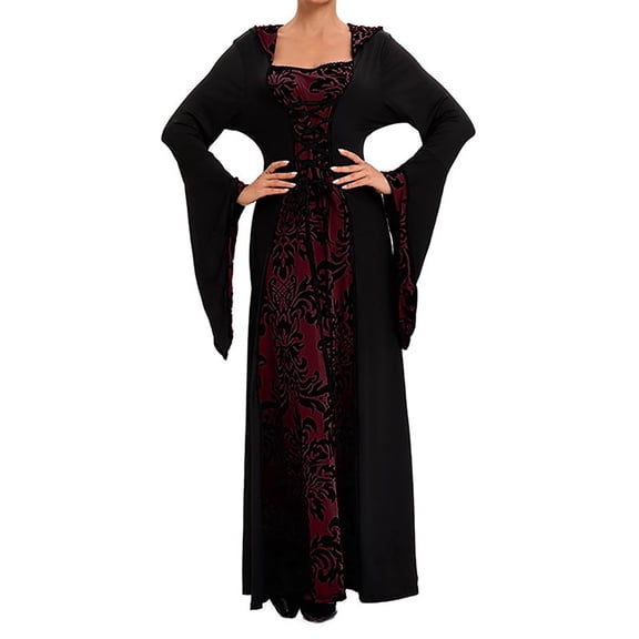 Wedding Guest Dresses for Women Medieval Dress Rules Hemline Double Women's Stand Collar Big Ancient Long Skirt Long Sleeve Round Neck Dress S-298 Red-a XL