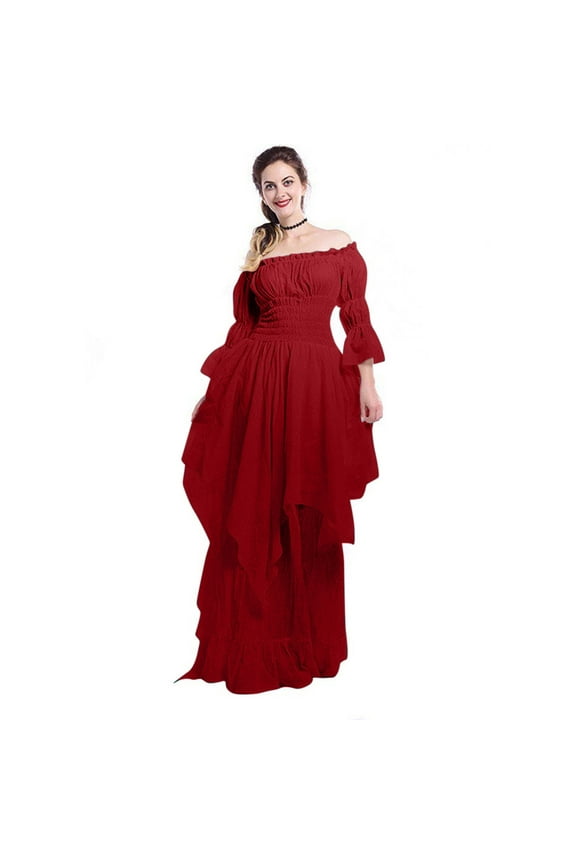 Wedding Guest Dresses for Women Medieval Dresses for Women Renaissance Witch ​Halloween Costume Plus Size Vintage Dress Gothic Wedding Guest Dres Vestidos Largos Elegantes de Mujer para Fiesta