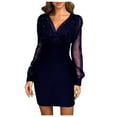 thumbnail image 1 of Wedding Guest Dresses for Women Petite Sexy V Neck Sequin Dress Long Sleeve Bodycon Elegant Party Prom Dress Sparkly Evening Dresses for Ladies Work Dress Office Dressing, 1 of 6