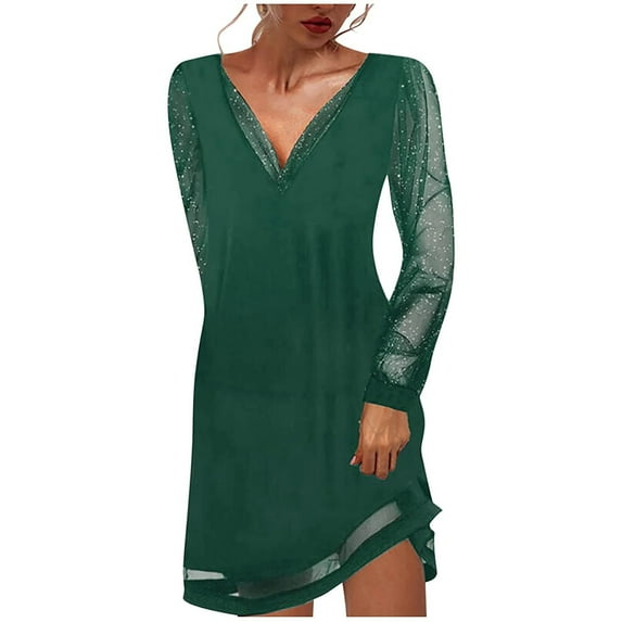 Wedding Guest Dresses for Women Petite Sexy V Neck Sequin Dress Clearance Long Sleeve Bodycon Elegant Party Prom Dress Sparkly Evening Dresses for Ladies Work Dress Office Dressing