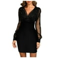 thumbnail image 1 of Wedding Guest Dresses for Women Petite Sexy V Neck Sequin Dress Long Sleeve Bodycon Elegant Party Prom Dress Sparkly Evening Dresses for Ladies Work Dress Office Dressing, 1 of 7