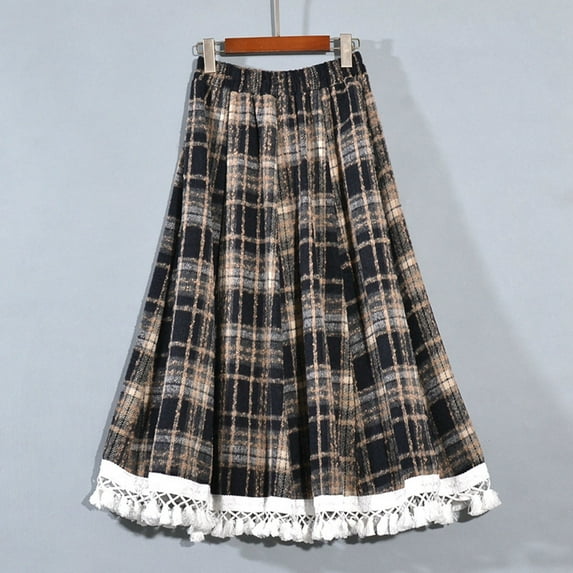 Wedding Guest Dresses for Women Viikei Elegant Pleated Midi Skirt for Women,Women's Fashion High Waist Wool Skirt High Elasticity Waistband Tassels Skirt Navy Free Size