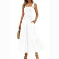 thumbnail image 1 of Wedding Guest Dresses for Women, Women's Fashion Sexy Solid Sleeveless Pleated Dresses Long Dress Midi Maxi Dresses Elastic Waist Boho Beach Dress Pockets(White,M), 1 of 9