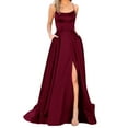 thumbnail image 1 of Wedding Guest Dresses For Womens Elegant Halter Backless Long Dresses Crisn Satin Spaghetti Party Prom Dress Side Slit Evening Party Dress With Pockets, 1 of 6