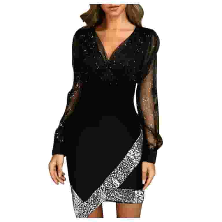 Sexy Party Solid Sequins Sequined V Neck Irregular Dress Dresses Sexy Party Solid Sequins Sequined V Neck Irregular Dress Dresses