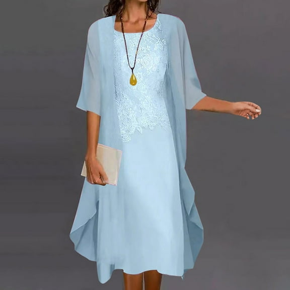 Tbopshirt Wedding Guest Dresses for Women,Fashion Women Casual Round-Neck Sleeveless Dress Solid Long Sleeve Coat Two-Piece Set