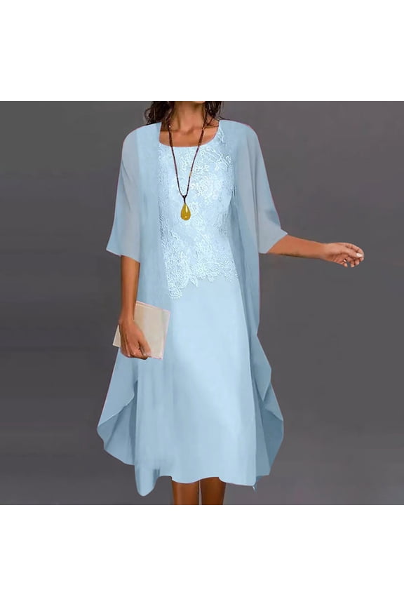 Wedding Guest Dresses for Women,Fashion Women Casual Round-Neck Sleeveless Dress Solid Long Sleeve Coat Two-Piece Set