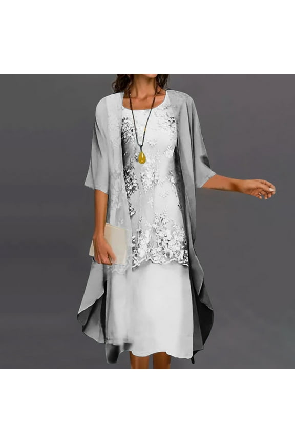 Wedding Guest Dresses for Women,Fashion Women Casual V-Neck Sleeveless Dress Solid Long Sleeve Coat Two-Piece Set