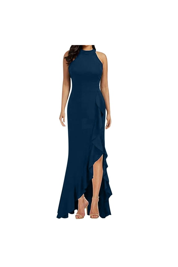 Wedding Guest Dresses for Women,Fashion Women Summer Causal Solid Color Round Neck Sleeveless Dress Evening Dress