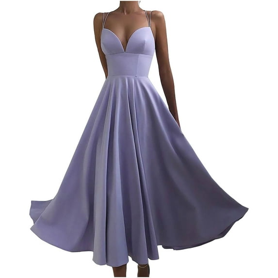Wedding Guest Dresses for Women,Clearance Fashion Women V-Neck Solid Color Loose Suspender Backless Sleevess Dress Skirt