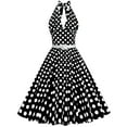 thumbnail image 1 of Tbopshirt Wedding Guest Dresses for Women Summer Polka Dot Patchwork Waistband Hanging Neck Retro Sleeveless Dress, 1 of 4