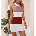 thumbnail image 1 of Wedding Guest Dresses for Women,Clearance Women's Summer Tight Temperament Open Back Hanging Neck Knitted Contrast Color Dress, 1 of 5