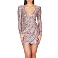 thumbnail image 1 of Wedding Guest Dresses for Women Evening Party Elegant Long Sleeve Sequin Ruched Dress V Neck Bodycon Slimming Cocktail Dress Pink XL, 1 of 4