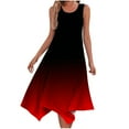 thumbnail image 1 of Wedding Guest Dresses for Women Flowy Pleated Gradient Irregular Hem Crewneck Vaction Midi Dress Sleeveless Dresses, 1 of 1