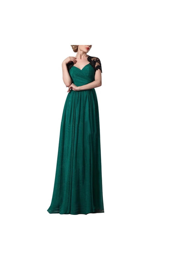 Wedding Guest Dresses for Women Lace Mesh Short Sleeve V Neck Ruched Elegant Maxi Bridesmaid Dress Evening Prom Gowns