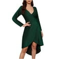 thumbnail image 1 of Wedding Guest Dresses for Women Long Sleeve V Neck Elegant Glitter Bridesmaid Dress Split Hi-Lo Formal Cocktail Dresses, 1 of 7