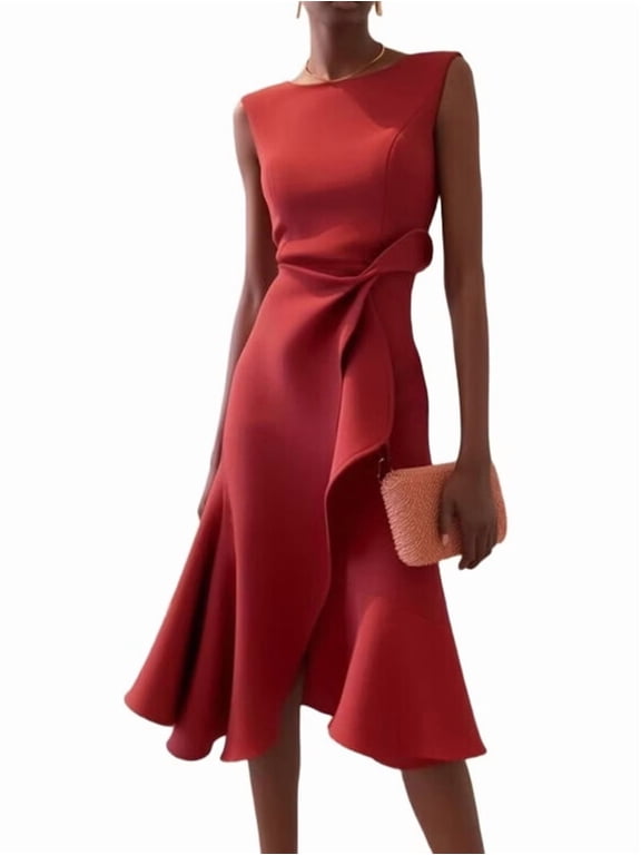 Wedding Guest Dresses for Women Modest Cocktail Church Vintage Holiday Party Dress Red L