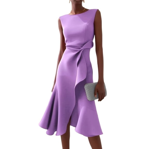 Wedding Guest Dresses for Women Modest Cocktail Church Vintage Holiday Party Dress Violet XXL