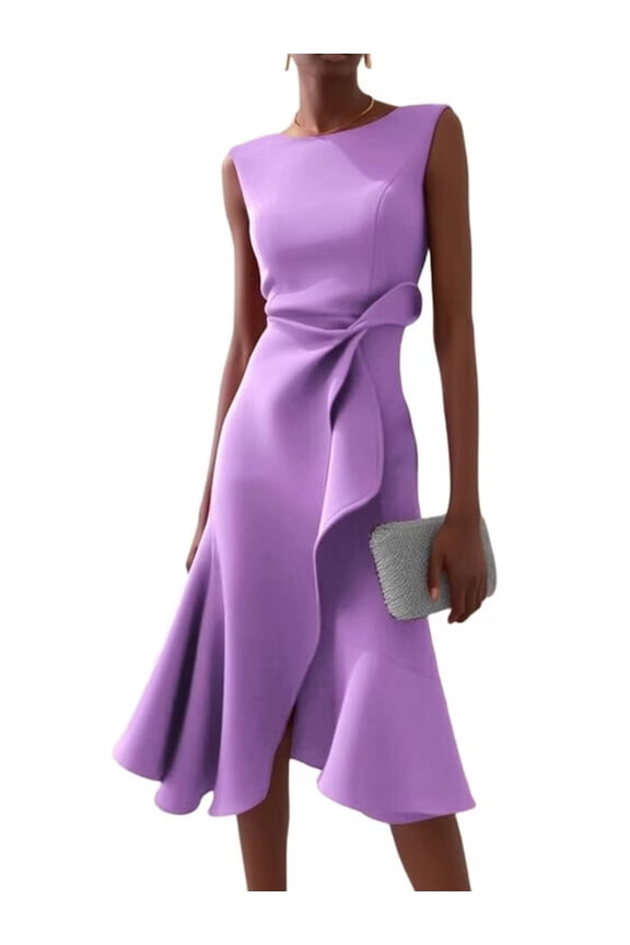 Wedding Guest Dresses for Women Modest Cocktail Church Vintage Holiday Party Dress Violet XXL