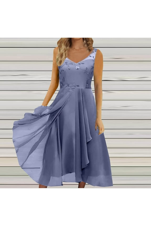 Wedding Guest Dresses for Women Mother of The Groom/Bride Dresse Sleeveless Glitter Chiffon Formal Evening Party Dresses