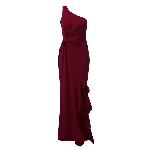 Wedding Guest Dresses for Women One Shoulder Ruched Ruffle Formal Evening Slim Maxi Dress