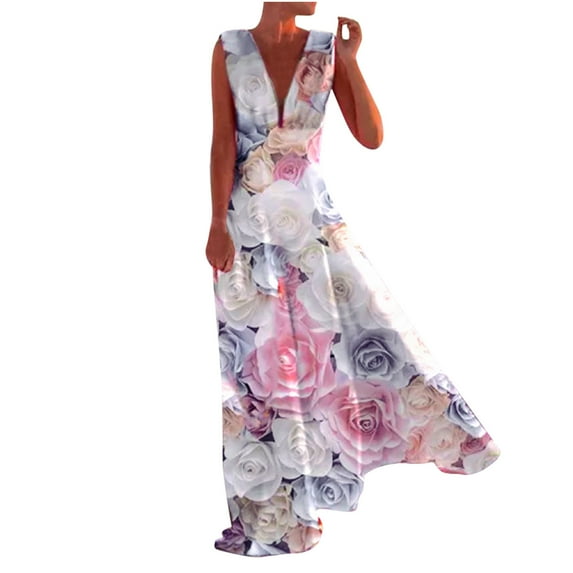 Wedding Guest Dresses for Women Sleeveless Floral Maxi Dresses Bohemian Summer Formal Cocktail Party Long Dresses