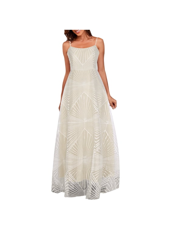 Wedding Guest Dresses for Women Sleeveless Spaghetti Strap Backless Maxi Dress Elegant Formal White Long Party Dress