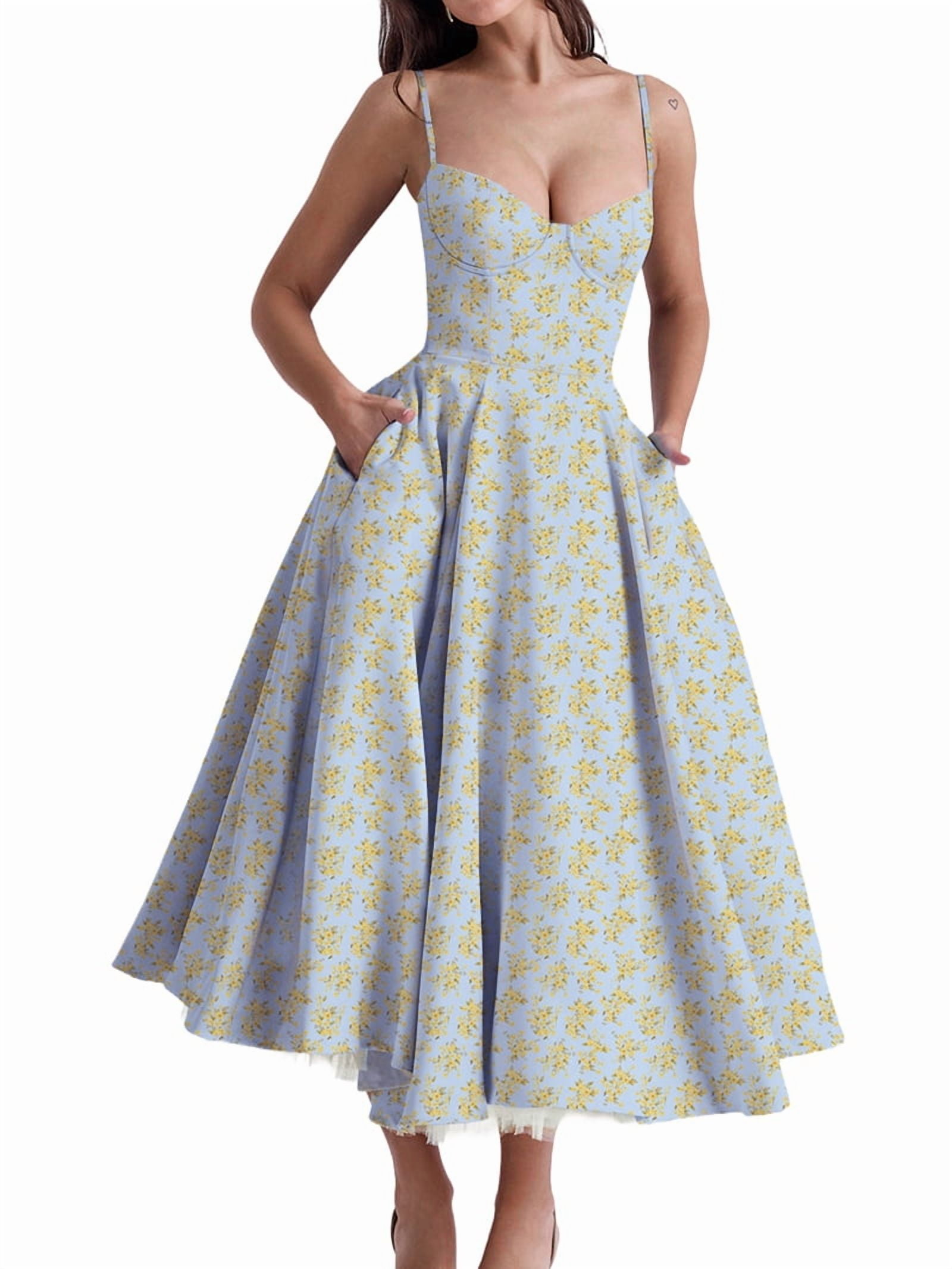 Wedding Guest Dresses for Women Spaghetti Straps Corset Homecoming Floral Lace Maxi Prom Dresses Blue Bottom L