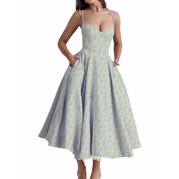 Wedding Guest Dresses for Women Spaghetti Straps Corset Homecoming Floral Lace Maxi Prom Dresses Blue Bottom L