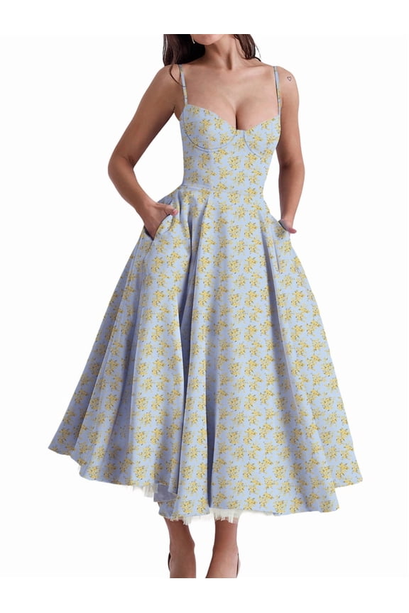 Wedding Guest Dresses for Women Spaghetti Straps Corset Homecoming Floral Lace Maxi Prom Dresses Blue Bottom S