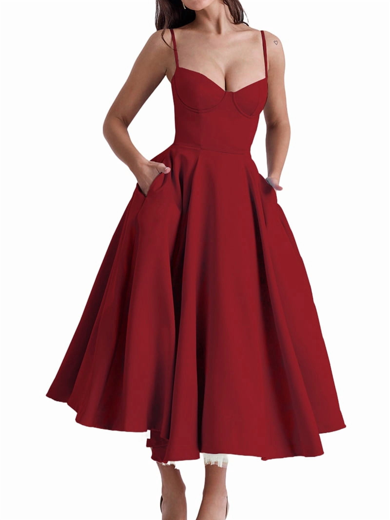 Wedding Guest Dresses for Women Spaghetti Straps Corset Homecoming Floral Lace Maxi Prom Dresses Red L