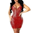 thumbnail image 1 of Wedding Guest Dresses for Women Vintage Cross-Criss Tie Backless Sequin Dresses Spaghetti Strap Bodycon Cocktail Gowns Red XL, 1 of 5