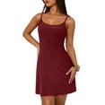 thumbnail image 1 of Wedding Guest Dresses for Women, Woman Fashion Comfortable Summer Solid Color Camis Sleeveless Round Neck Dress(Wine,M), 1 of 7