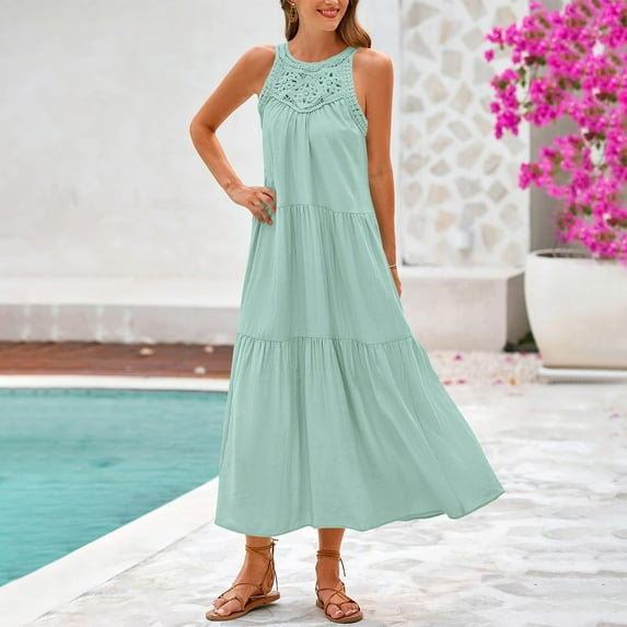 Wedding Guest Dresses for Women, Women's Casual Solid Color Loose Summer Dress(Blue,M)