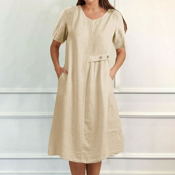 Wedding Guest Dresses for Women, Women's Fashion Holiday Summer Solid Color Sleeveless Hollowed Out Party Midi Beach Dress(Beige,M)