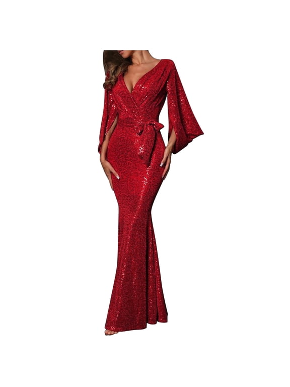 Wedding Guest Dresses for Women,Women's Sequin Sparkly Party Dress Cocktail Bodycon Glitter Dresses Long Sleeve