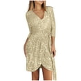 thumbnail image 1 of Wedding Guest Dresses for Women,Women's Sequin Sparkly Party Dress Cocktail Bodycon Glitter Dresses Long Sleeve, 1 of 5