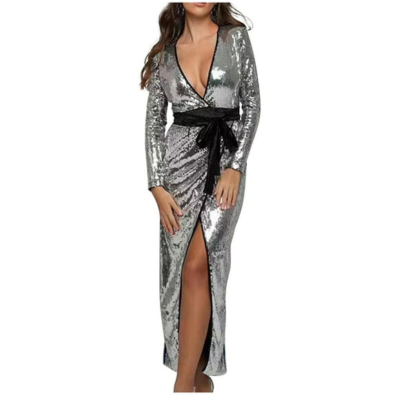 Wedding Guest Dresses for Women,Women's Sequin Sparkly Party Dress Cocktail Bodycon Glitter Dresses Long Sleeve