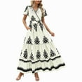 thumbnail image 1 of Wedding Guest Dresses for Women, Women's Summer Print Pocket Short Sleeved Dress With Flowing Beach Dress(Beige,M), 1 of 8