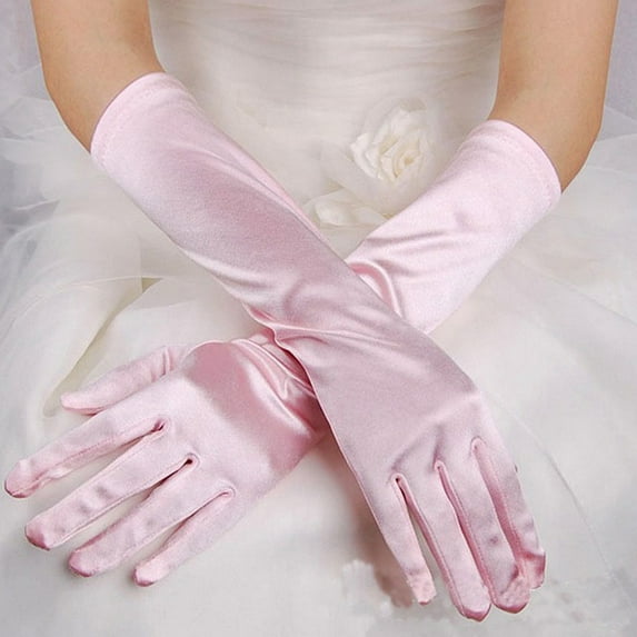 Wedding Guest Gloves for Women Pink Womens Prom Opera Satin Long Bridal Evening Party Gloves/Mittens