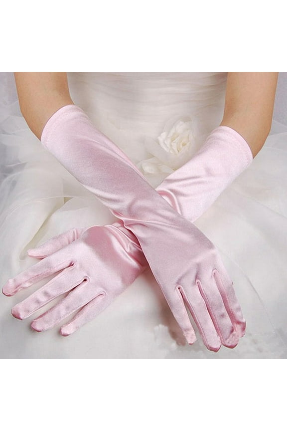 Wedding Guest Gloves for Women Pink Womens Prom Opera Satin Long Bridal Evening Party Gloves/Mittens