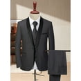 thumbnail image 1 of Wedding Guest Suits For Men 3pcs Outfit Set, Men'S Long Sleeve One Button Shawl Collar Jacket, Grey, With Pockets & Slim Fit Pants Set, Wedding Banquet, 1 of 11