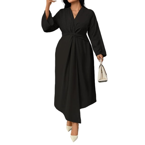 Wedding Guests Dresses Women Formal Maxi Dress Plus Size Twist Front V-Neck Wrap Cocktail Dress Evening Party Black XXL
