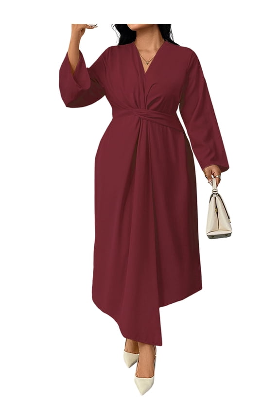 Wedding Guests Dresses Women Formal Maxi Dress Plus Size Twist Front V-Neck Wrap Cocktail Dress Evening Party Red XXXL